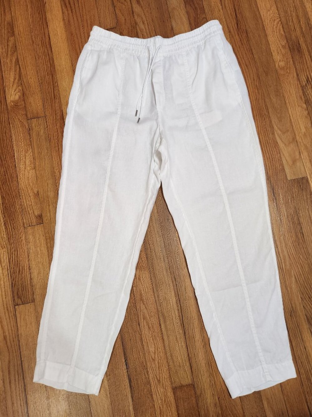 Athleta White 100% Linen Pull On Pants Large Drawstring
